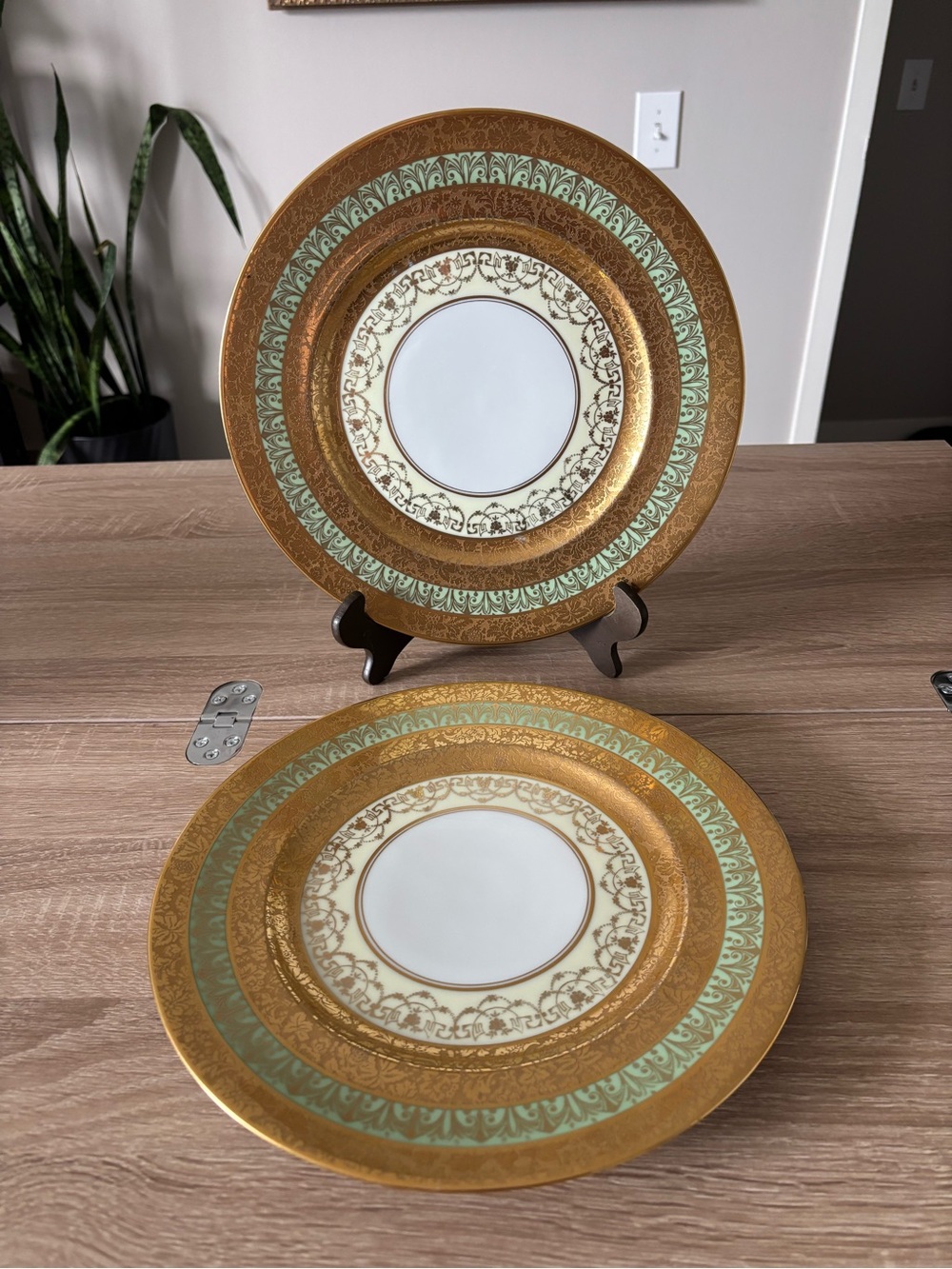 Set of 2 - Vintage HEINRICH & CO Encrusted 24k Gold Porcelain China Plate Set